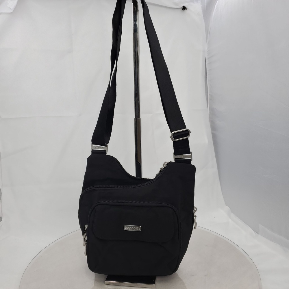 Baggallini Legacy Criss Cross Black Nylon Crossbody Organizer Bag Pockets Travel